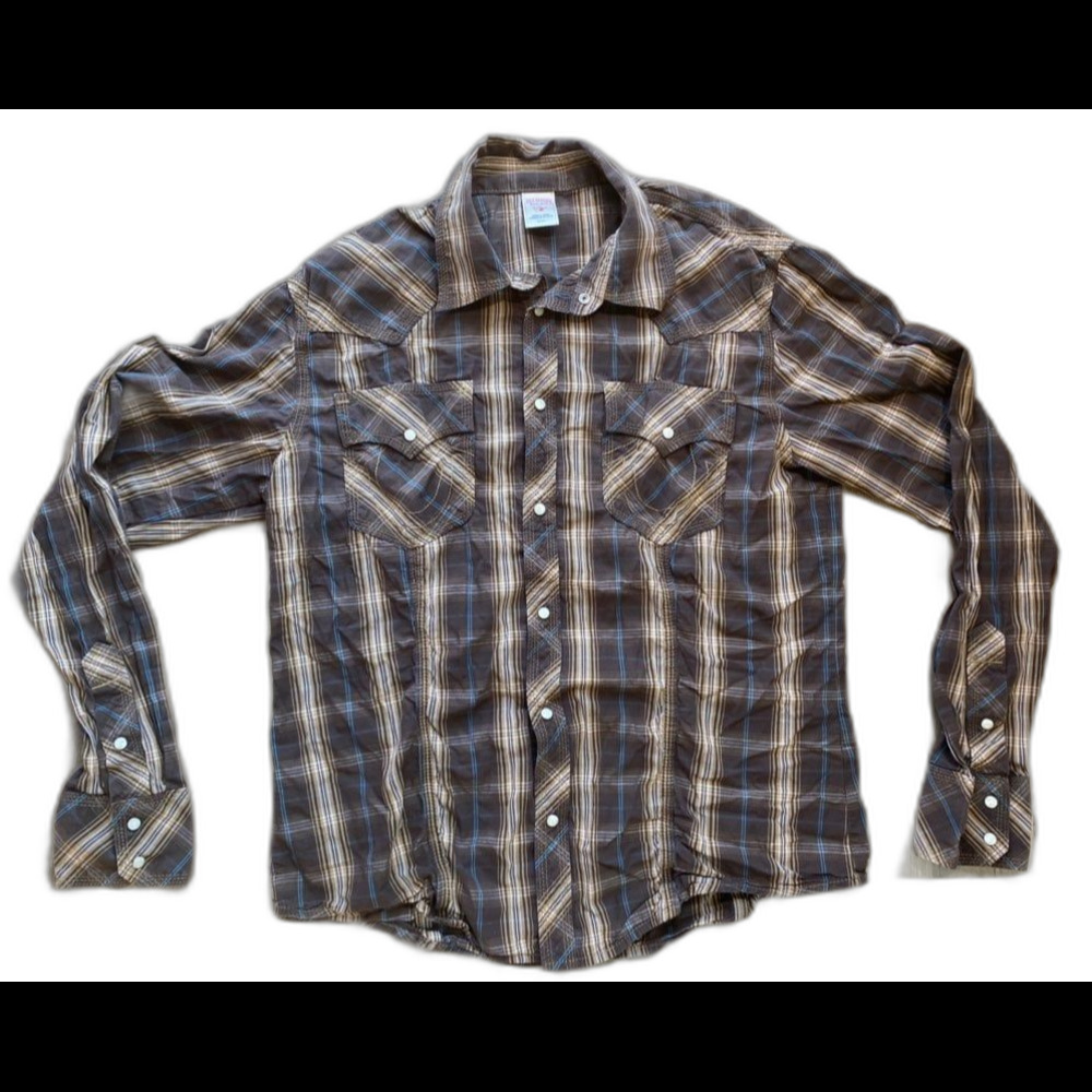 True Religion Button Down Shirt Brown Plaid Mens sz XXXL 3XL
